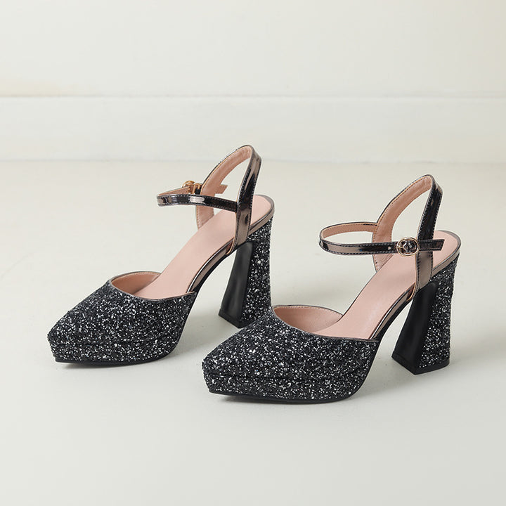 Dame Chunky Glitter Platform Højhælede Sko med justerbar Ankelsnor Stilla