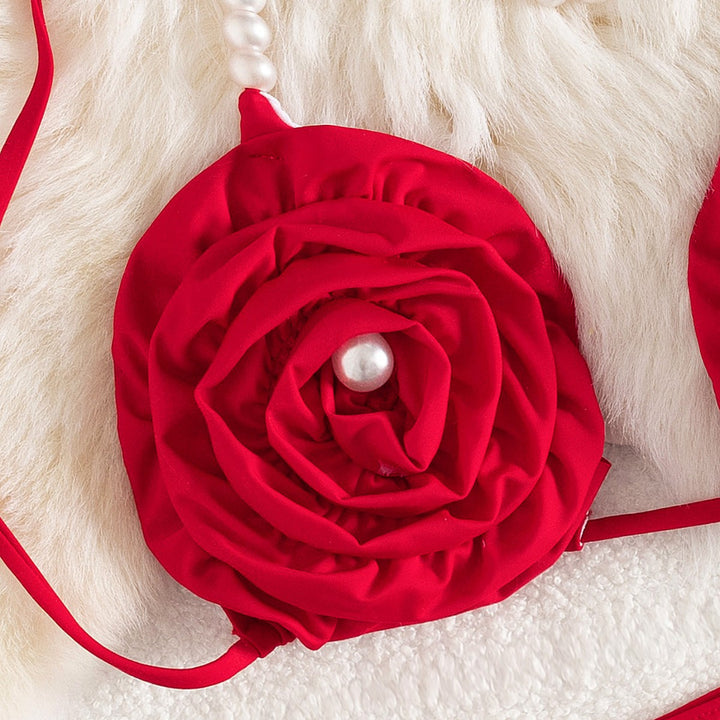 Dame bikini sæt med florale applikationer og elegante perle-detaljer Stilla