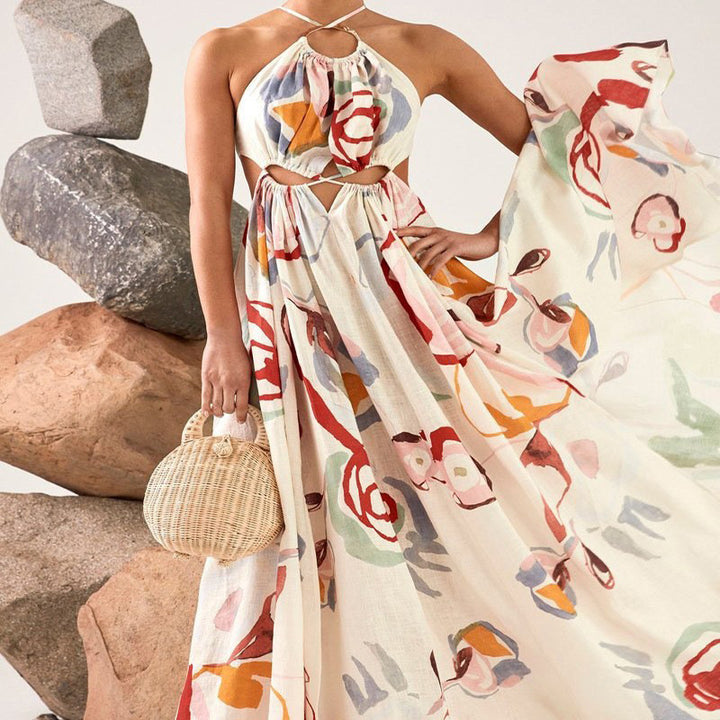 Dame Maxikjole med cut-out-design og flydende chiffon Stilla