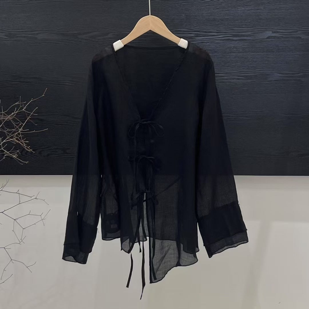 Femme Bohemian Wrap Linned Top med Justerbart Bindebånd Stilla
