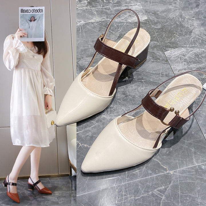Dame Slingback Pumps med spids tåområde og elegant blokhæl Stilla