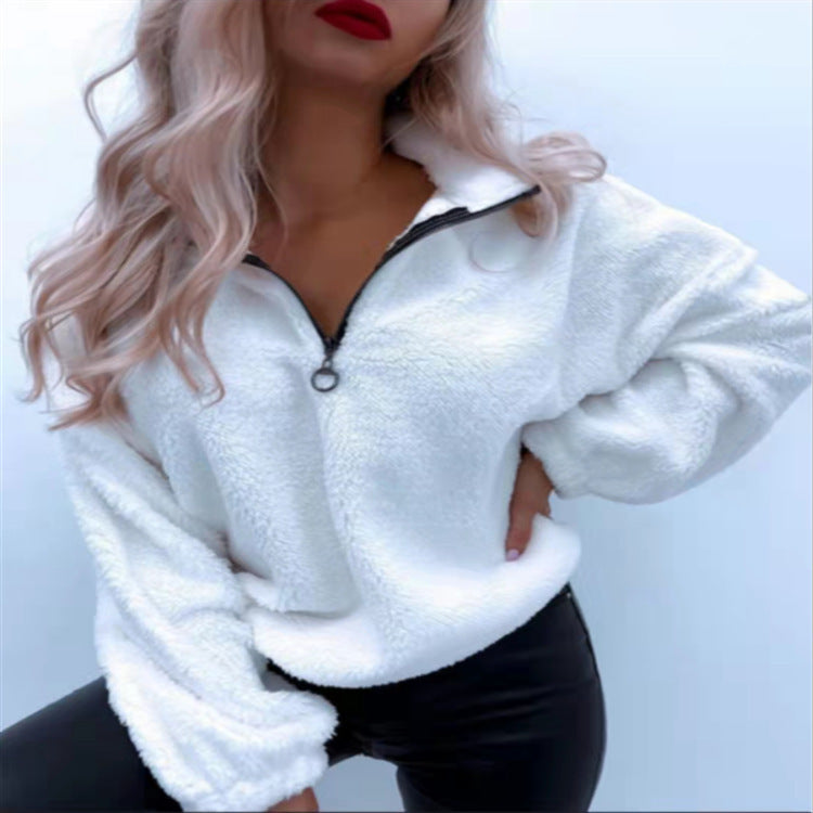 Dame Fleece Pullover med halvsides lynlås og blødt teddy-fleece Stilla