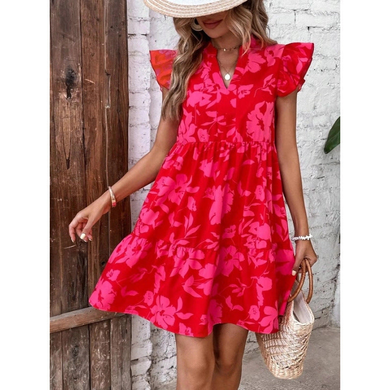 Dame Floral Print Lagdelt Minikjole Stilla