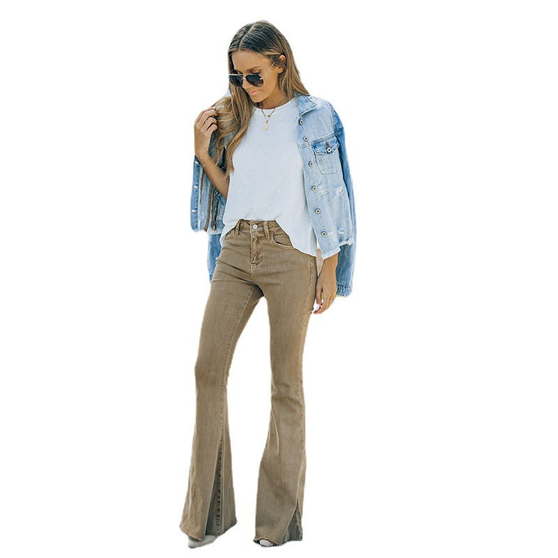 Damer Flared Jeans i afslappet vintage-stil med høj talje og frynset kant Stilla