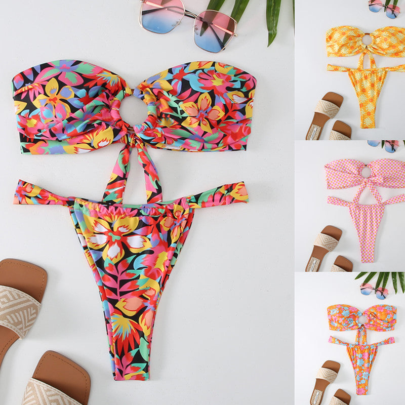 Dame Bandeau bikini med kreativ rynkeeffekt og legende design Skovae