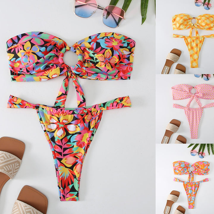 Dame Bandeau bikini med kreativ rynkeeffekt og legende design Skovae