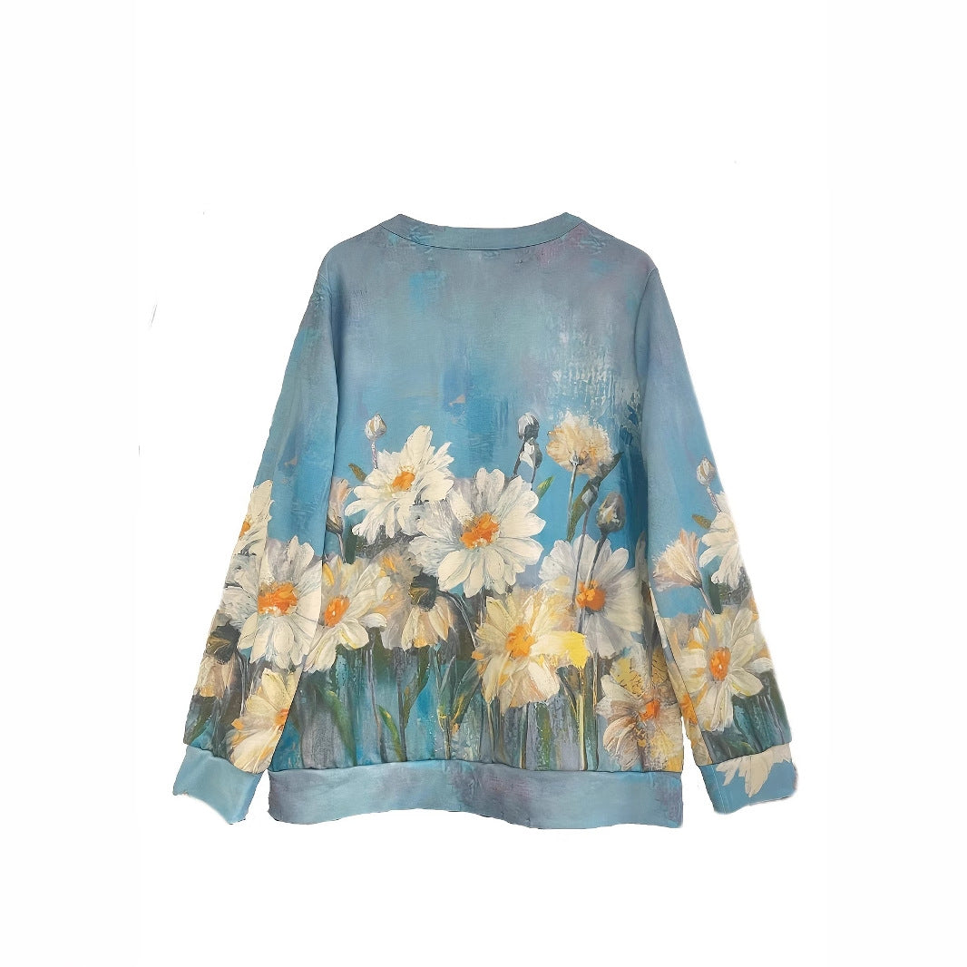 Dame sweatshirt med blomsterprint og lynlås Stilla