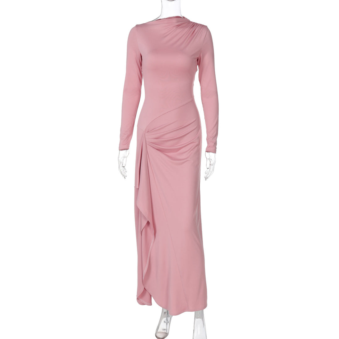 Damer Elegant Langærmet Maxikjole med asymmetrisk Snit og Raffineret Drapering Stilla