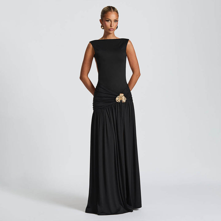 Dame Elegant Maxikjole med figursyet overdel og unik drapering Skovae