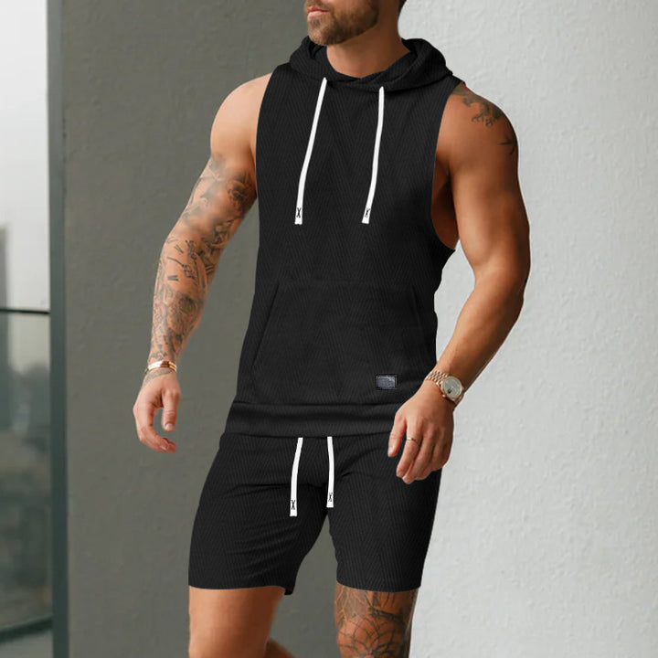 Herrer Sporty Hoodie Shirt og Shorts Sæt med innovativt Design Stilla