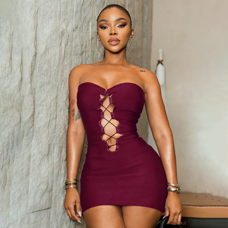 Damen Figurbetontes Wickelkleid mit Rüschendetails Skovae
