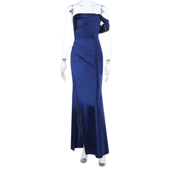 Dame Elegant Off-Shoulder Maxikjole med asymmetrisk snit og sidelæg Skovae