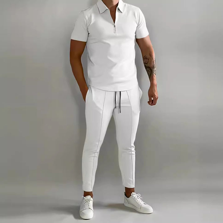 Herrer sporty kortærmet polo shirt med lynlås og elegant pasform Stilla