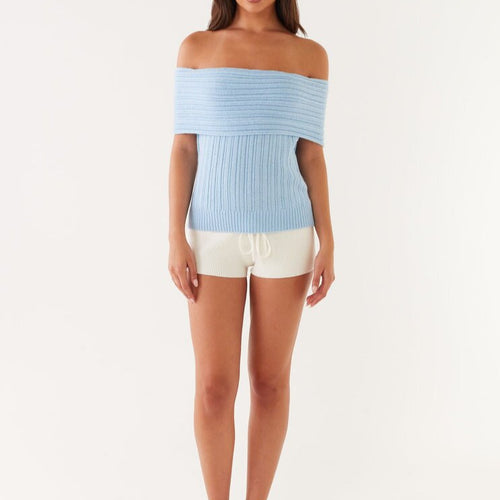 Dame Off-Shoulder Striktrøje med Ribstruktur Skovae