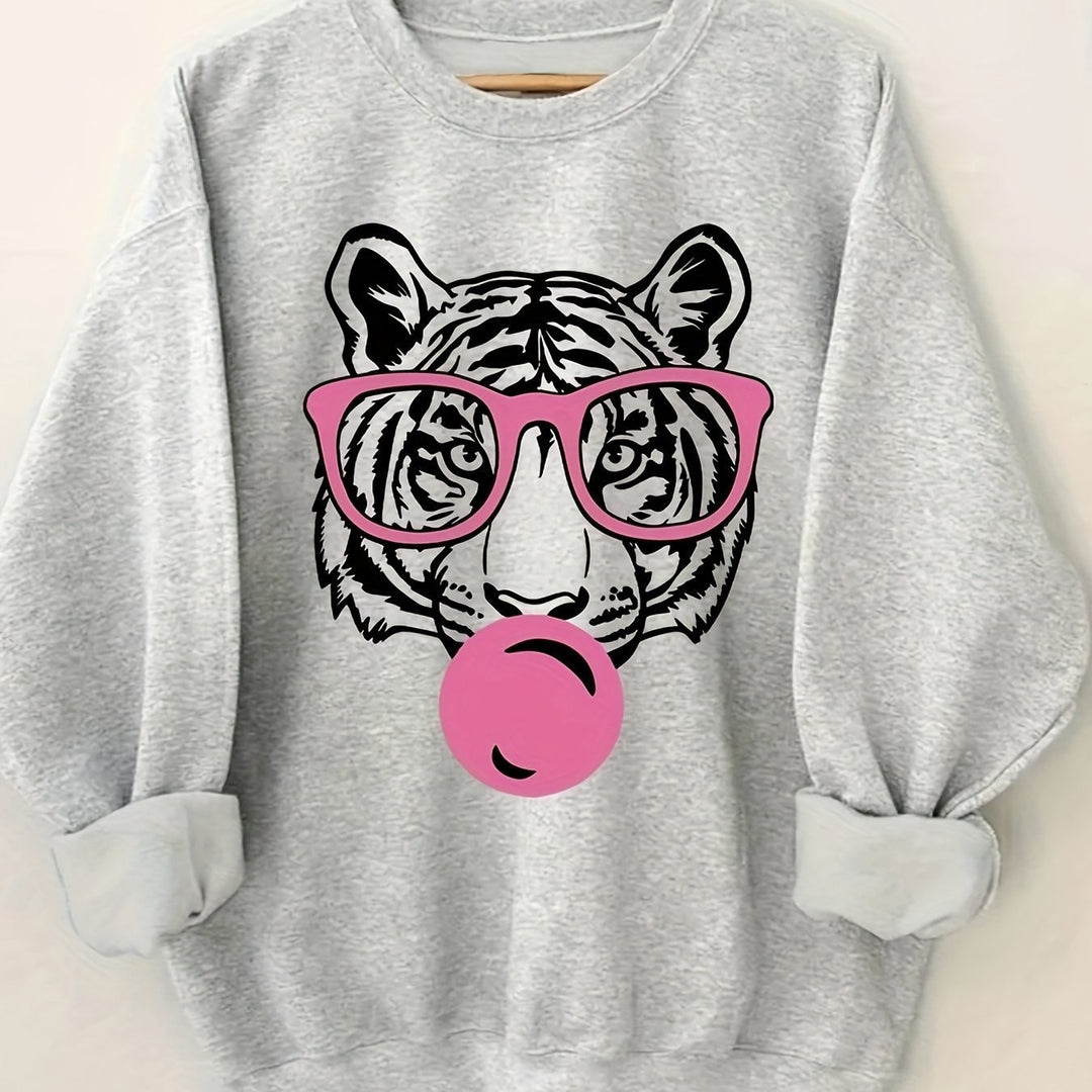 Kvinders sweatshirt med kreativ tiger design og afslappet snit Stilla