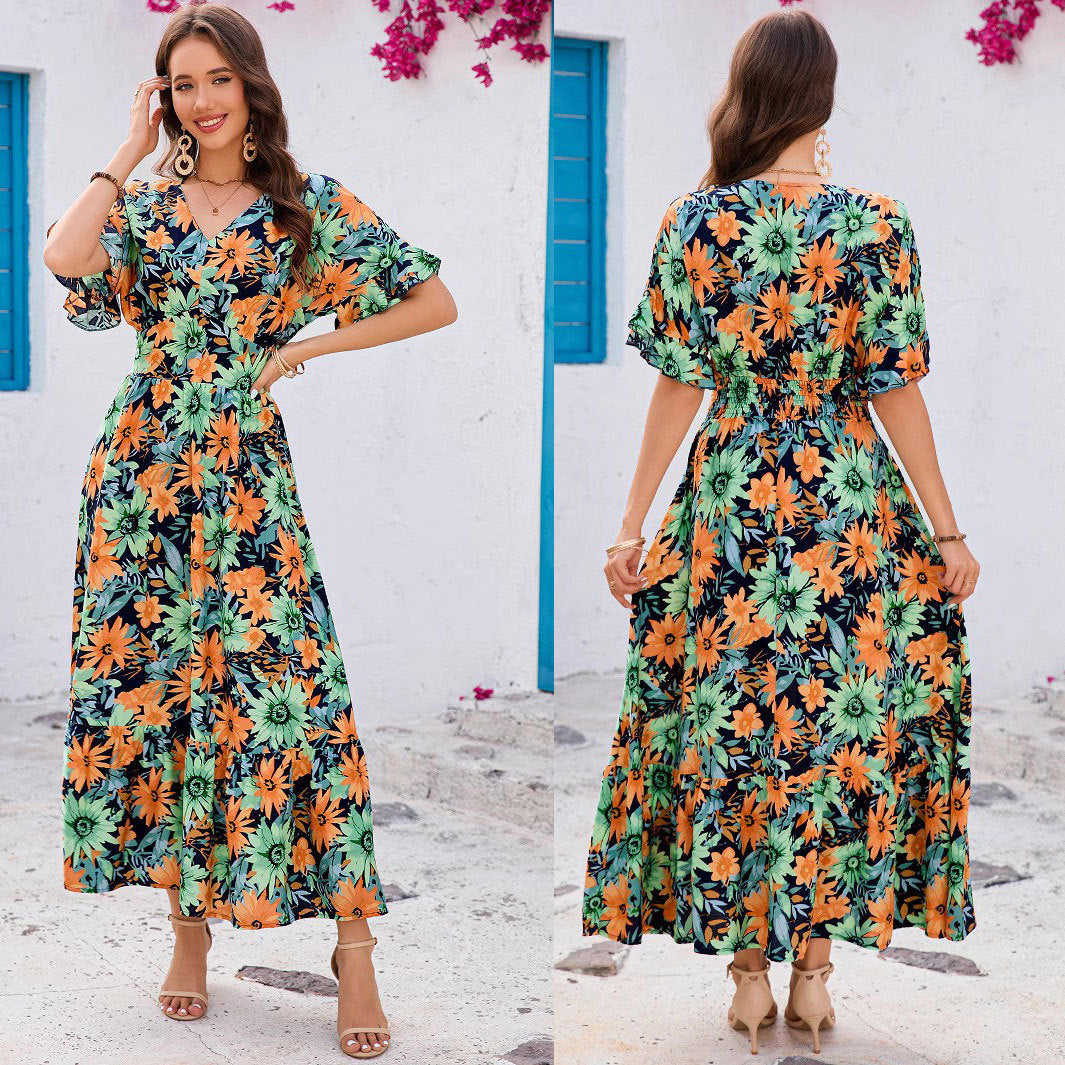Dame Floral Maxi Kjole med Flæseærmer Stilla