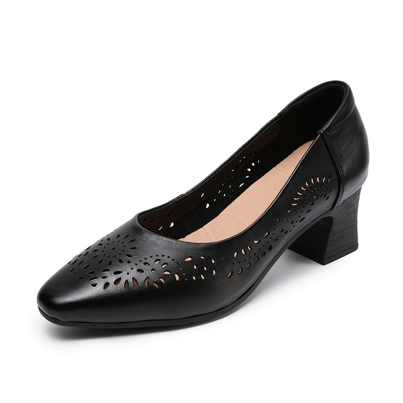 Dame elegante perforerede blokhæls pumps Stilla