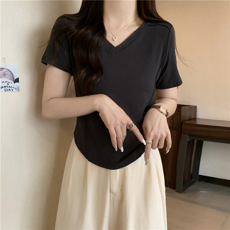 Femme Kortærmet V-Udskæring Basic T-Shirt Stilla