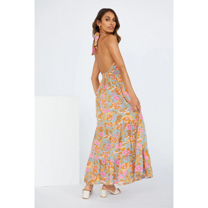 Dame Floral Halter Maxi Kjole med Høj Slids Stilla