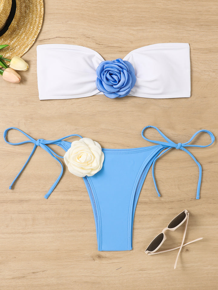 Dame Bandeau-Bikini med Raffineret Blomsterapplikation Stilla