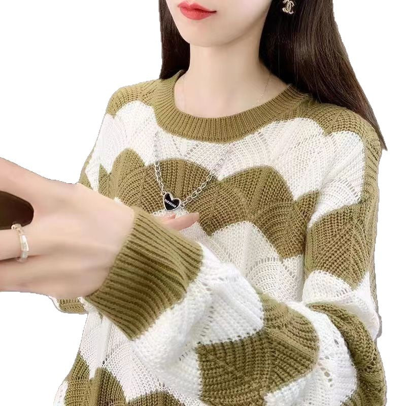 Kvinders Chunky Strik Sweater med Bølge Mønster Stilla