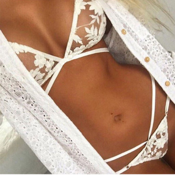 Dame Blomster Spids Bralette og Strop String Sæt Stilla