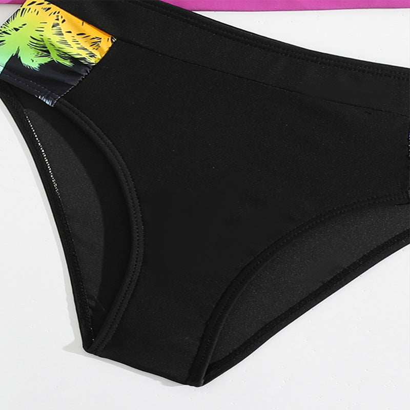 Damer Sporty Rashguard med farverig palmeprint og matchende bikiniunderdel Stilla
