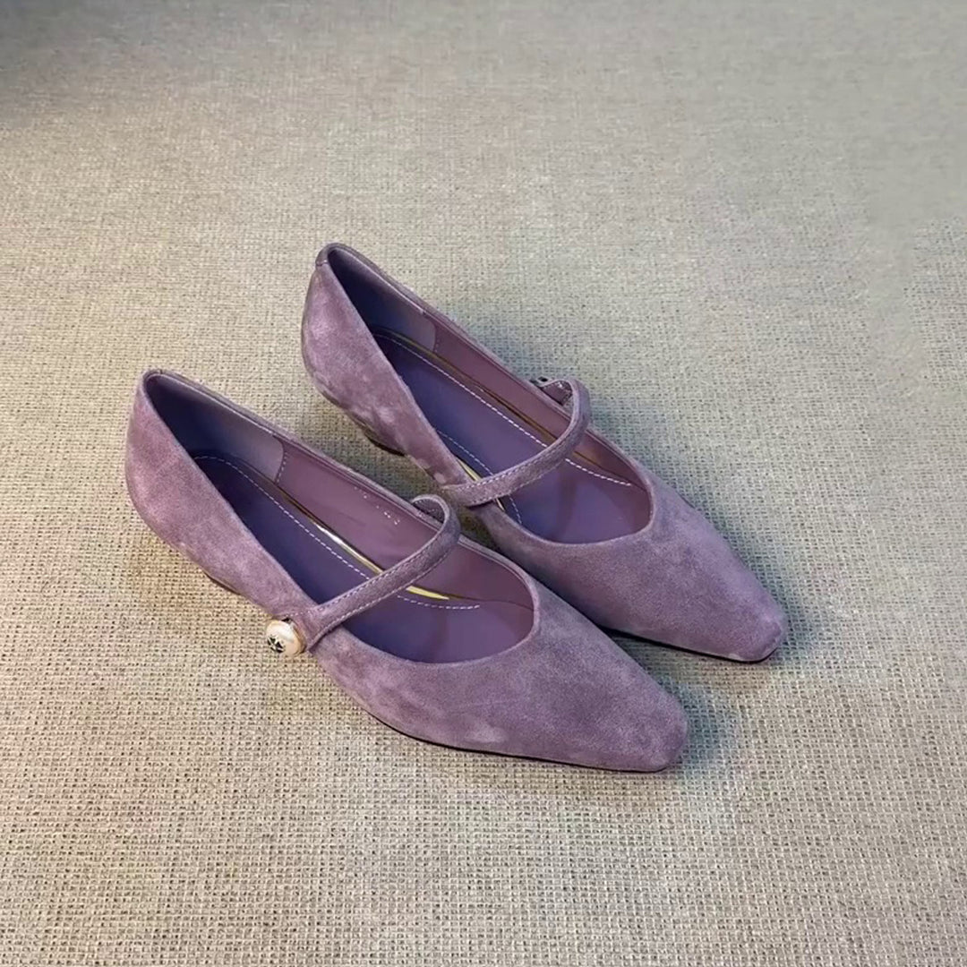 Dame Elegant Spids Tå Mary Jane Ballerinaer med dekorativ rem Stilla