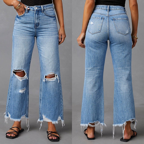 Dame Flared Jeans med modische Ripped-detaljer og frynset kant Stilla