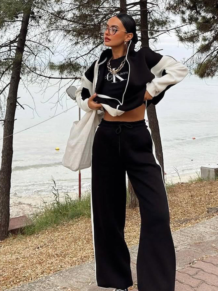 Kvinders sporty sweatshirt sæt med løs pasform og lynlås Skovae