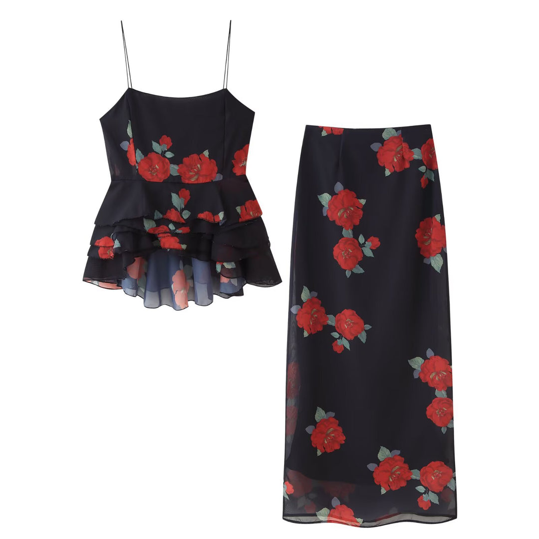 Dame Floral Maxi Nederdel med gennemsigtig Overlay Stilla