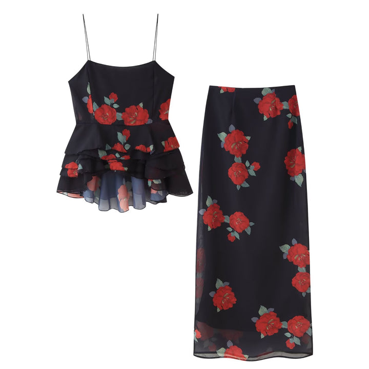 Dame Floral Maxi Nederdel med gennemsigtig Overlay Stilla