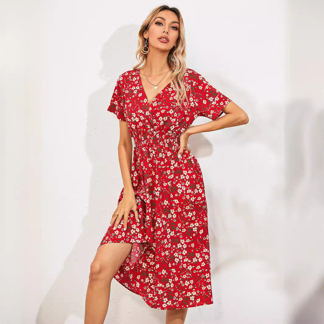 Dame Floral Print Smocked Waist Wickelkjole Stilla