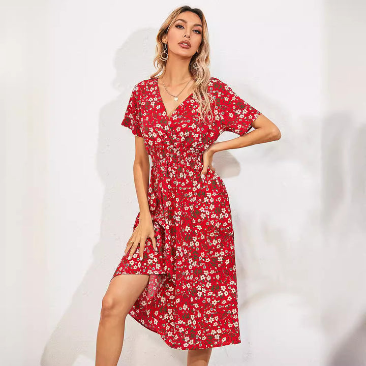 Dame Floral Print Smocked Waist Wickelkjole Stilla