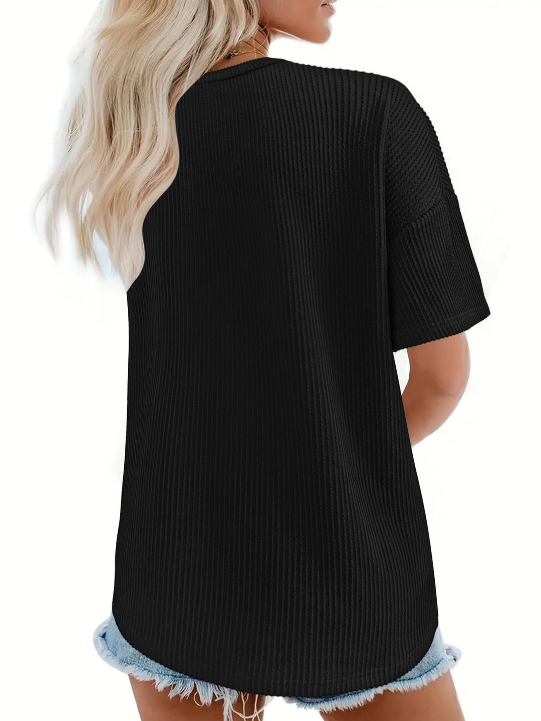 Dame V-hals T-shirt med lomme struktur Stilla