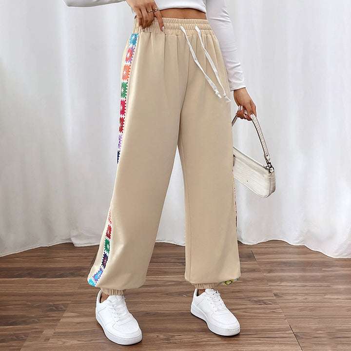 Dame Stilfulde Sweatpants med dekorativ sidebroderi Stilla