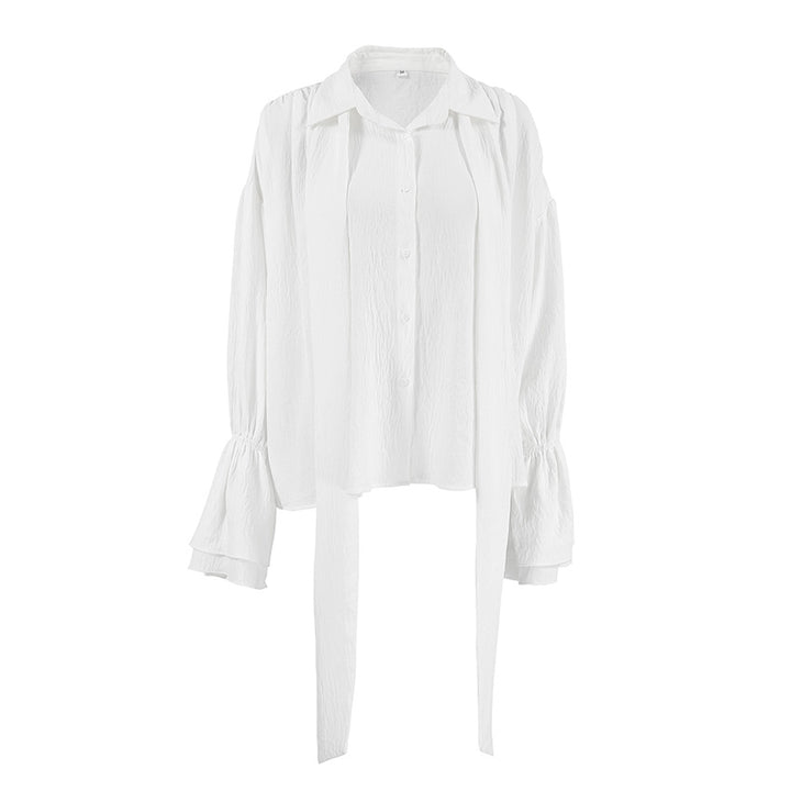 Dame Oversized Bluse med voluminøse ærmer og pænt binde bælte Stilla