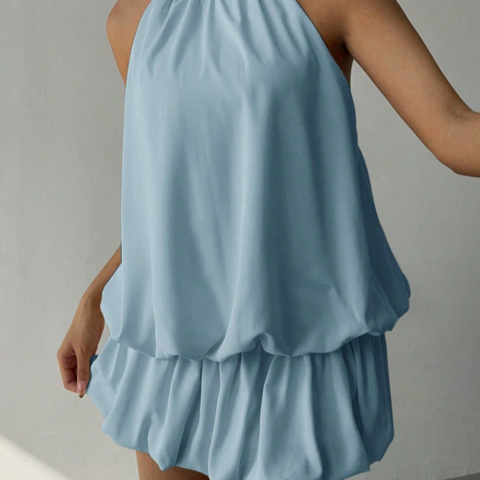 Dame sommerligt minikjole med halterneck og asymmetrisk design Skovae