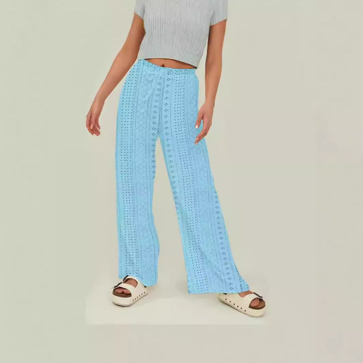 Dame Bred High-Waist-Bukser med luftig struktur Stilla