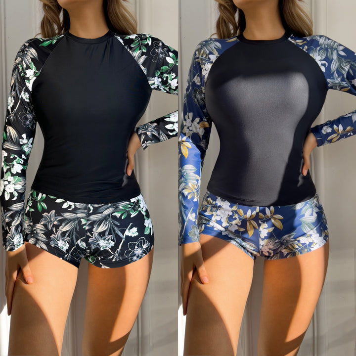 Dame Langærmet Floral Print Rash Guard Sæt Stilla
