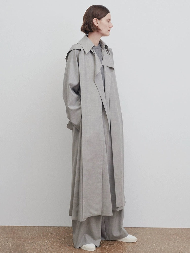 Kvinder Lang Oversized Trench Coat med Bred Krave Stilla