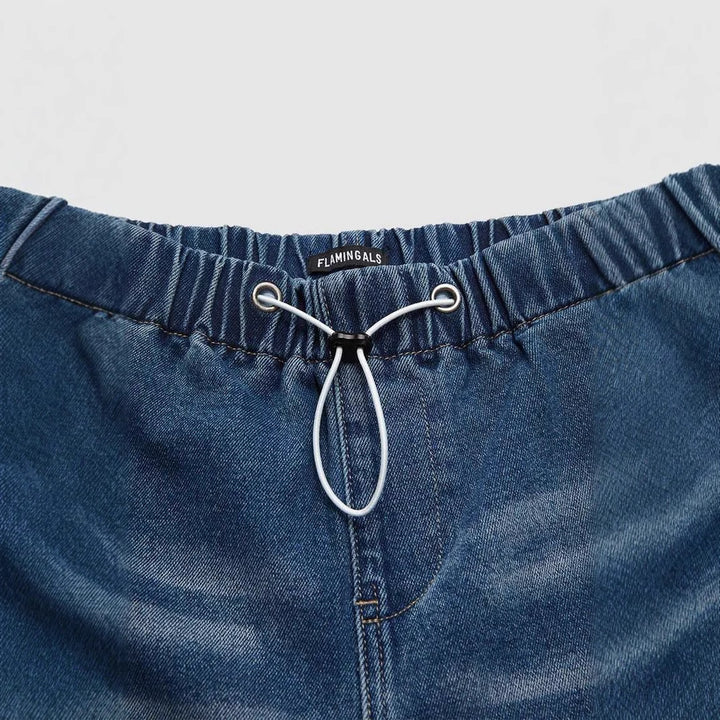 Dame brede denimbukser med elastisk talje og høje lommer Skovae