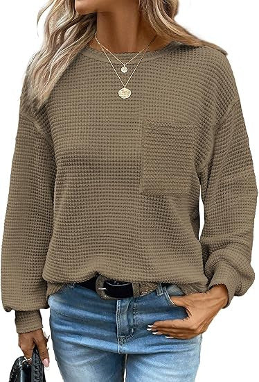 Dame afslappet Waffle-design sweatshirt med lommer Stilla