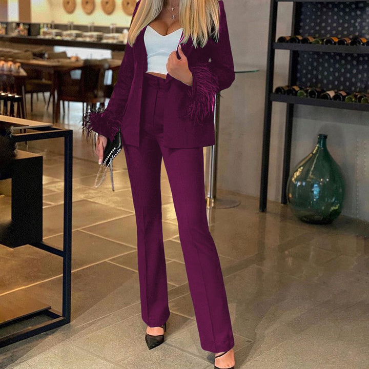 Damer Elegant Blazer-dragt med iøjnefaldende fjer Stilla