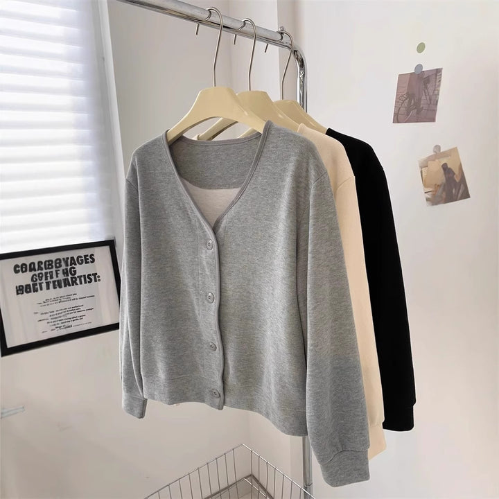 Femme Blød Strikknap-Op Cardigan Pullover Stilla