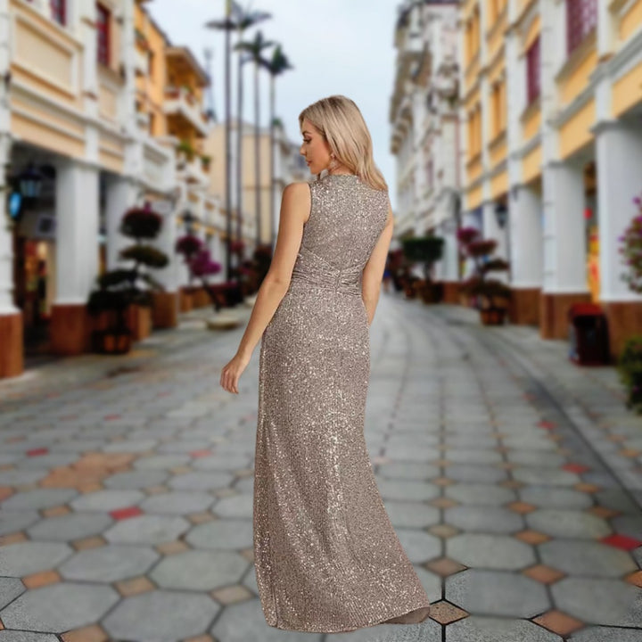 Dame Glamourøs Aftenkjole med glitrende Pailletter og elegant Slids Stilla