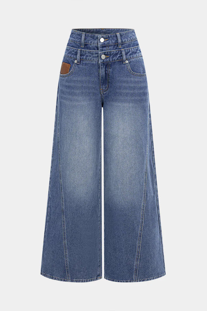 Dame mode højtaljede jeans med bred ben Skovae