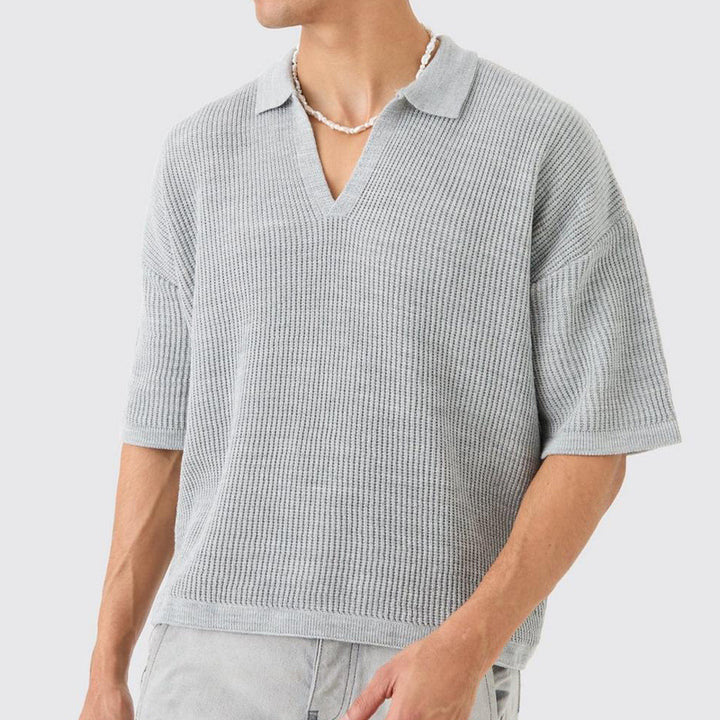 Herrer afslappet strik-T-shirt med V-hals og polo krave Stilla