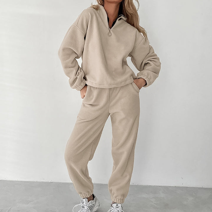 Dame Fleece fritidsdragt med moderne ståkrave og lynlås Stilla