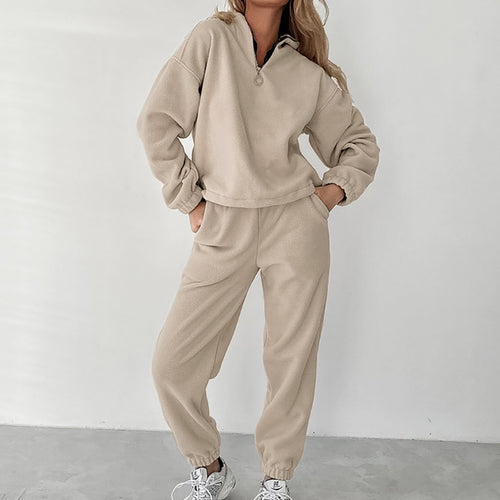 Dame Fleece fritidsdragt med moderne ståkrave og lynlås Stilla